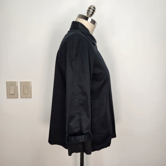 Norma Kamali Cropped Swing Coat 8 Black Lightweight Hidden Button Front - Picture 4 of 10